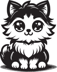 Vector sketch of a stylized kitten's portrait black and white illustration