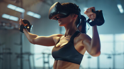 a users journey through a VR fitness program showcasing the seamless integration of physical exercises with virtual environments