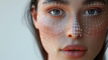 3D visualization of the augmented reality layer used by a makeup simulation app illustrating how virtual makeup overlays on a users live image