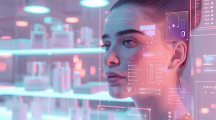 3D visualization of a smart serums personalized skin analysis app interface displaying user data