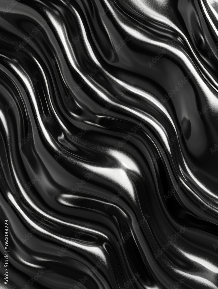 Poster a close up of a black shiny texture that is wrinkled and wavy. rippled petroleum or oil in dark colo