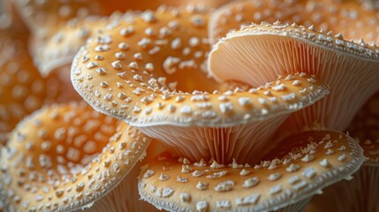Close-up of orange mushrooms with white spots