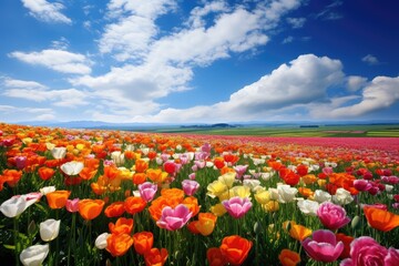 field of tulips and sky