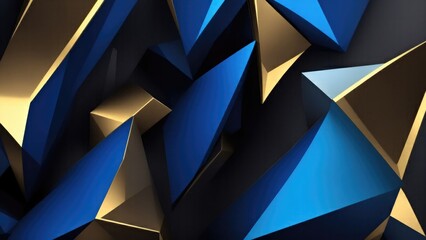 3D Abstract colorful Blue, Black and gold wallpaper with sharp edges