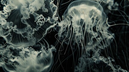 Swarm of jellyfish underwater - obrazy, fototapety, plakaty