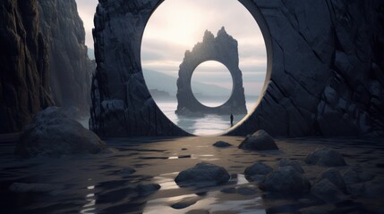 Mystical moonstone portals, bridging the gap between realms and dimensions - obrazy, fototapety, plakaty