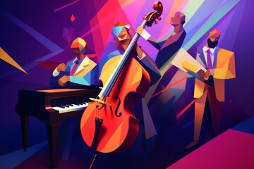 Capturing the essence of jazz music in a colorful abstract composition low poly