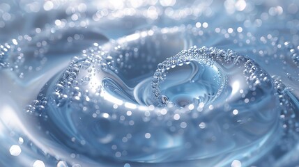 Foam bubbles in a spiral motion. Light effect of an air vortex. Modern illustration of a cool blurred spiral motion.