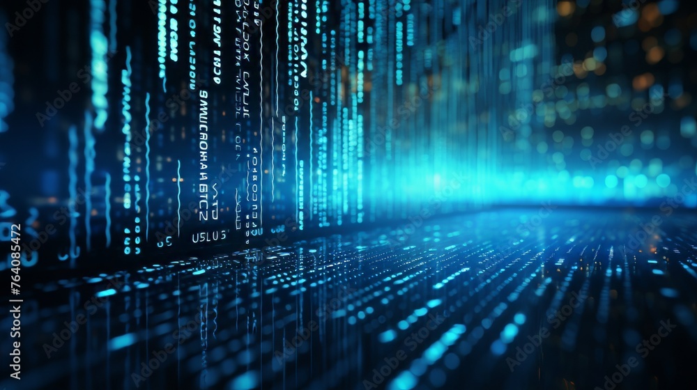 Fototapete The digital transformation concept. System engineering. Binary code. Programming.