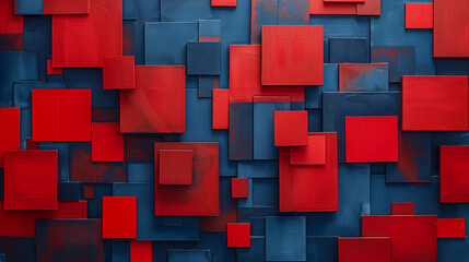  Red Over Blue Textured Squares Pattern, Contemporary Art Inspired Background