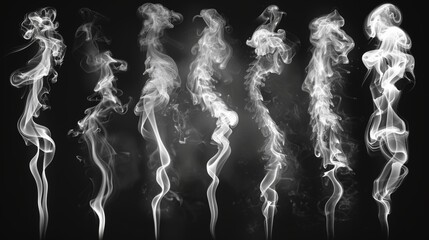 Against a black background, smoke is collected in white. - obrazy, fototapety, plakaty