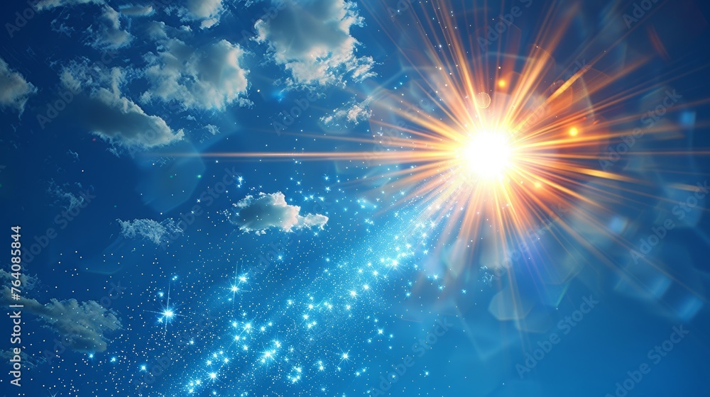 Wall mural Modern illustration with transparent sunlight lens flare light effect. Starburst with sparkles.