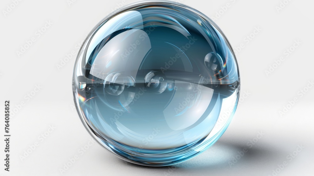 Poster A modern transparent circle lens and sphere glass for a button on a white background with a shadow, modern illustration