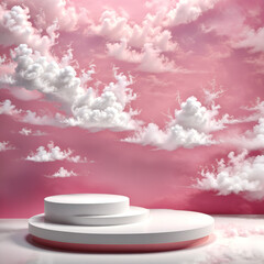 Pink Cloud Product Display Background, sky platform product display, cloud pastel scene stands, Abstract Pink podium stage, dreamy beauty space studio, white pedestal, podium platform, product advert