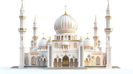 Fototapeta na wymiar 3d realistic mosque, blender, isolated white background, generative ai