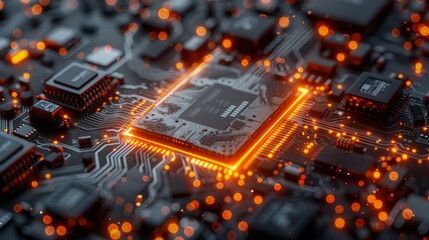 Cloud storage and cloud computing background. Data processing technology. Lock in integrated circuit.