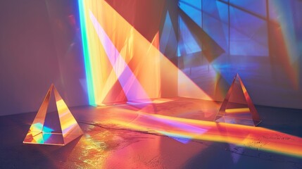 Abstract light refraction through prisms in an art installation