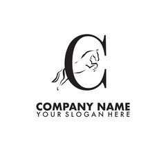 Elegant luxury letter C monogram horse jumping logo On isolated background