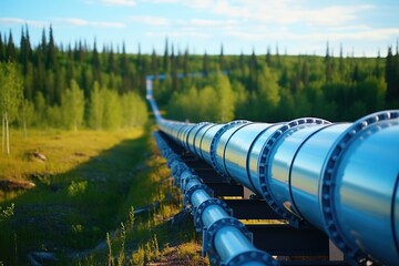 Gas transportation pipelines in the field - obrazy, fototapety, plakaty