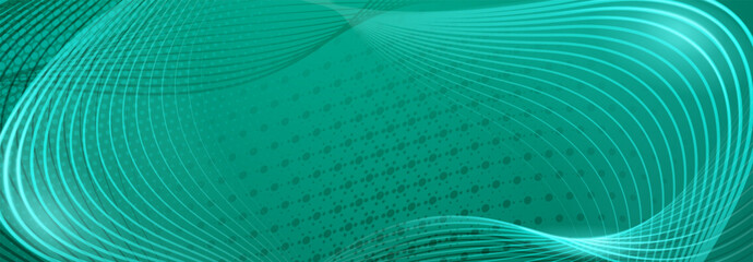 Abstract background made of halftone dots and thin curved lines in turquoise colors
