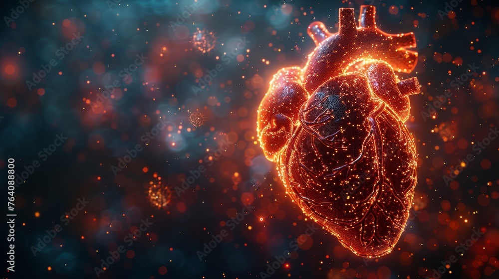 Aufkleber the abstract red human heart is attacked by red viruses. healthcare medical concept. low poly style.