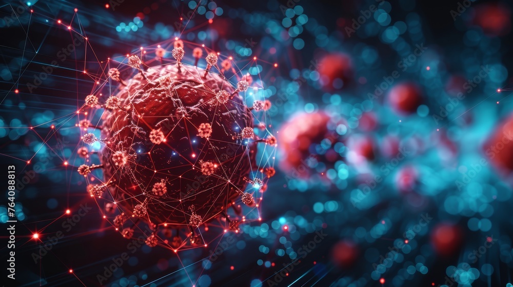Aufkleber a blue futuristic guard shield protects planet earth from red viruses. concept of virus protection. 