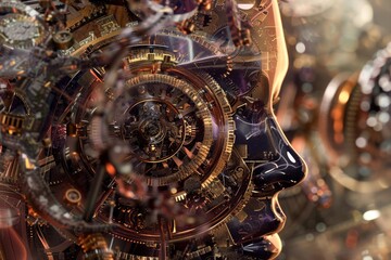 The inner workings of a digital mind displayed through spinning gears