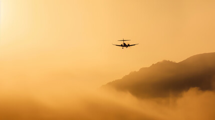 Plane flying over mountain landscape