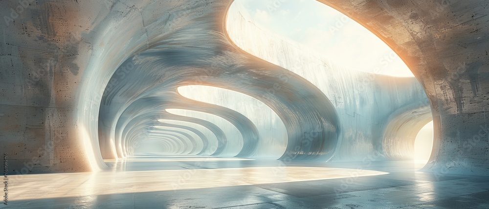 Leinwandbilder Scene for car presentation with abstract futuristic architecture with empty concrete floor...