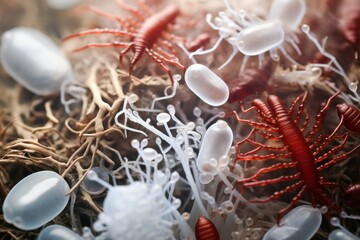 A close up view of microscopic organisms revealing their intricate details - obrazy, fototapety, plakaty
