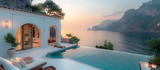 house with a pool near the sea