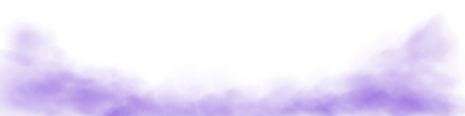 Purple smog clouds on floor. Fog or smoke. Isolated transparent special effect. Morning fog over land or water surface. Magic haze. PNG.

