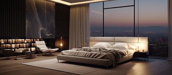 A comfortable bedroom featuring a generous bed and a warm fireplace tucked in the corner