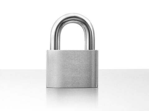 Lock padlock on white table, transparent background