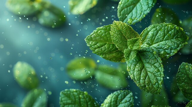 An element for fresheners or cleaners, giving a menthol aroma. Air flow from mint leaves. Modern illustration.