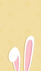 Colorful Happy Easter greeting card with rabbit, bunny, and eggs with banners.