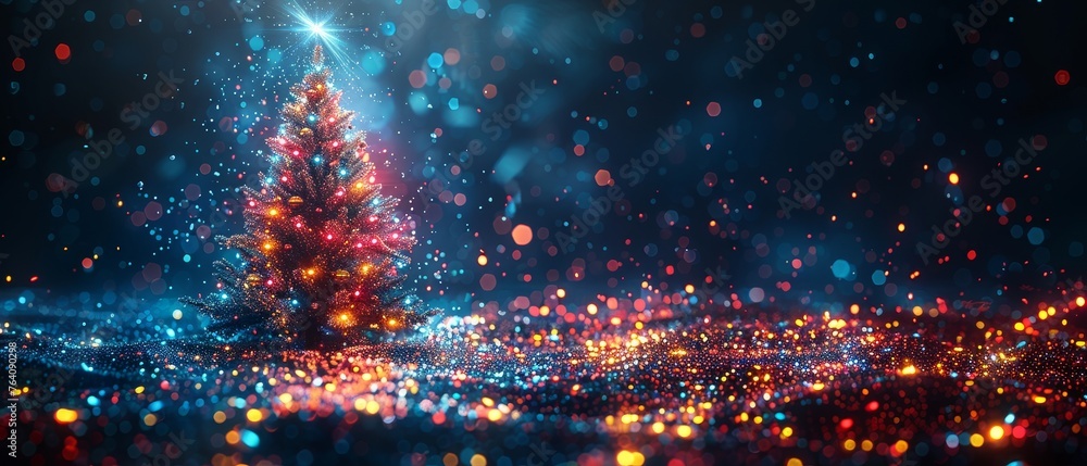 Aufkleber new year, merry christmas congratulations card in a cyber computer design. tech digital banner of ev