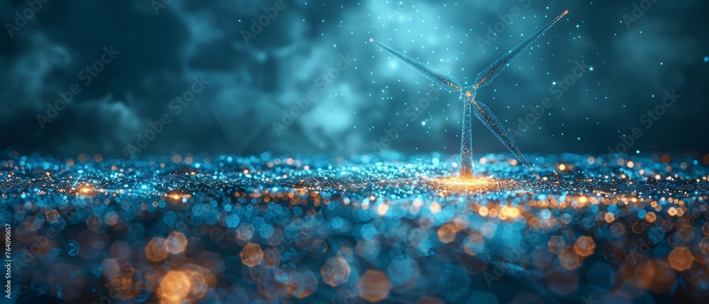 Leinwandbilder modern 3d abstract blue wind turbine with power button. alternative renewable energy generation conc