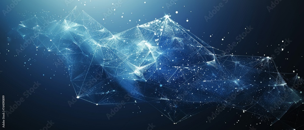 Aufkleber On dark blue abstract cyberspace background, abstract wave shape appears on low-polygonal triangular background.