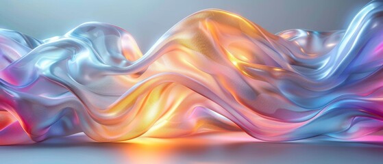 Transparent 3D Glass Ribbon on Pearl White Abstract Canvas with Dynamic Holographic Waves, creating a luxurious Banner Background