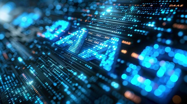 blue matrix binary code forms the acronym DaaS , symbolizing the concept of Desktop as a Service.
