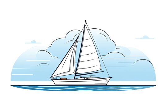 sailboat drawing illustration blue clouds