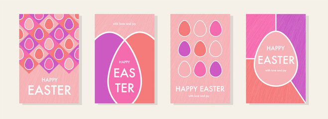 Abstract background with colourful Easter eggs and geometric shapes. Modern style greeting card. Collection Vector illustration