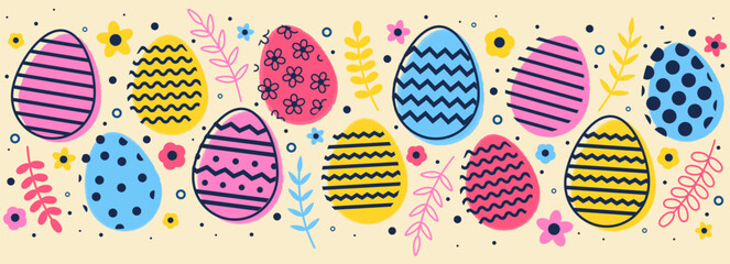 Abstract Easter banner with eggs. Modern style element for a card, poster and invitation. Vector illustration