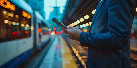 Managing smart transportation logistics through a tablet: A businessman in action. Concept Smart Transportation, Logistics Management, Tablet Technology, Businessman, Efficiency