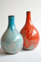 Decorative ceramic vases isolated on white, vertical