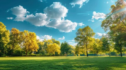 beautiful park with robust trees with a beautiful blue sky