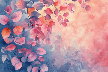 Whimsical watercolor, pastel leaves scattered, soft dusk, highresolution detail , high resolution