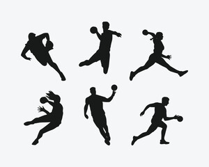 silhouette set of handball player, athlete. sport, activity, competition. vector illustration.