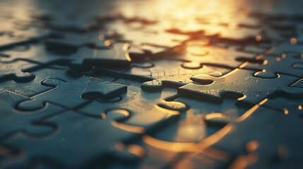 a jigsaw puzzle coming together seamlessly, symbolizing the idea of integration and synergy in strategic marketing efforts to outperform competitors - obrazy, fototapety, plakaty